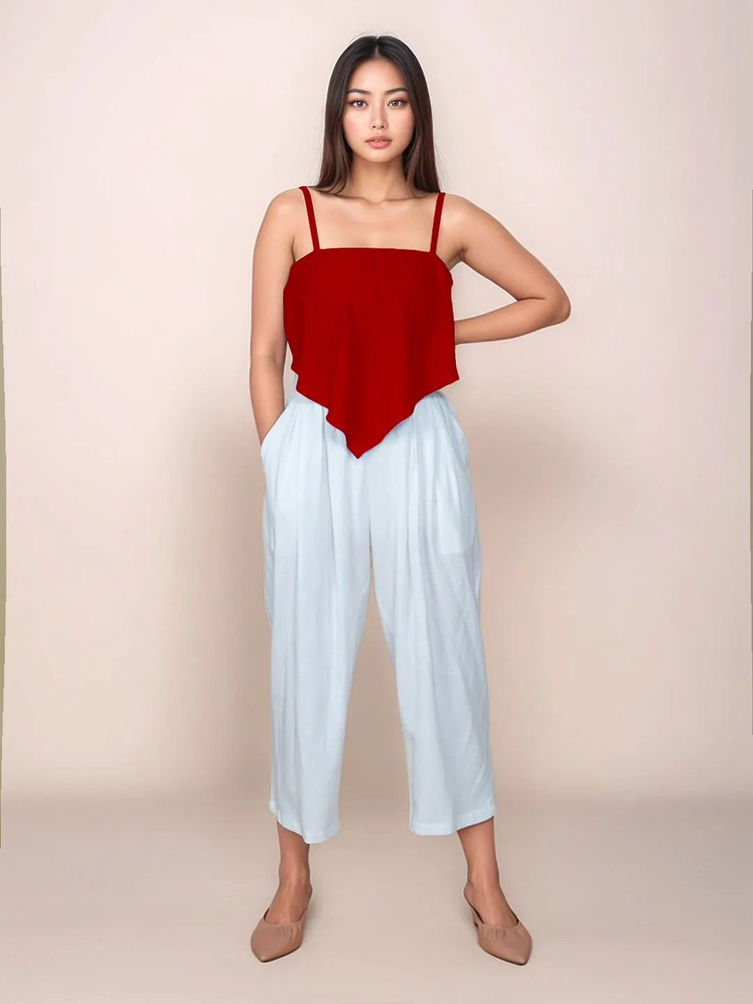 Maroon Solid Square Neck Crop Top