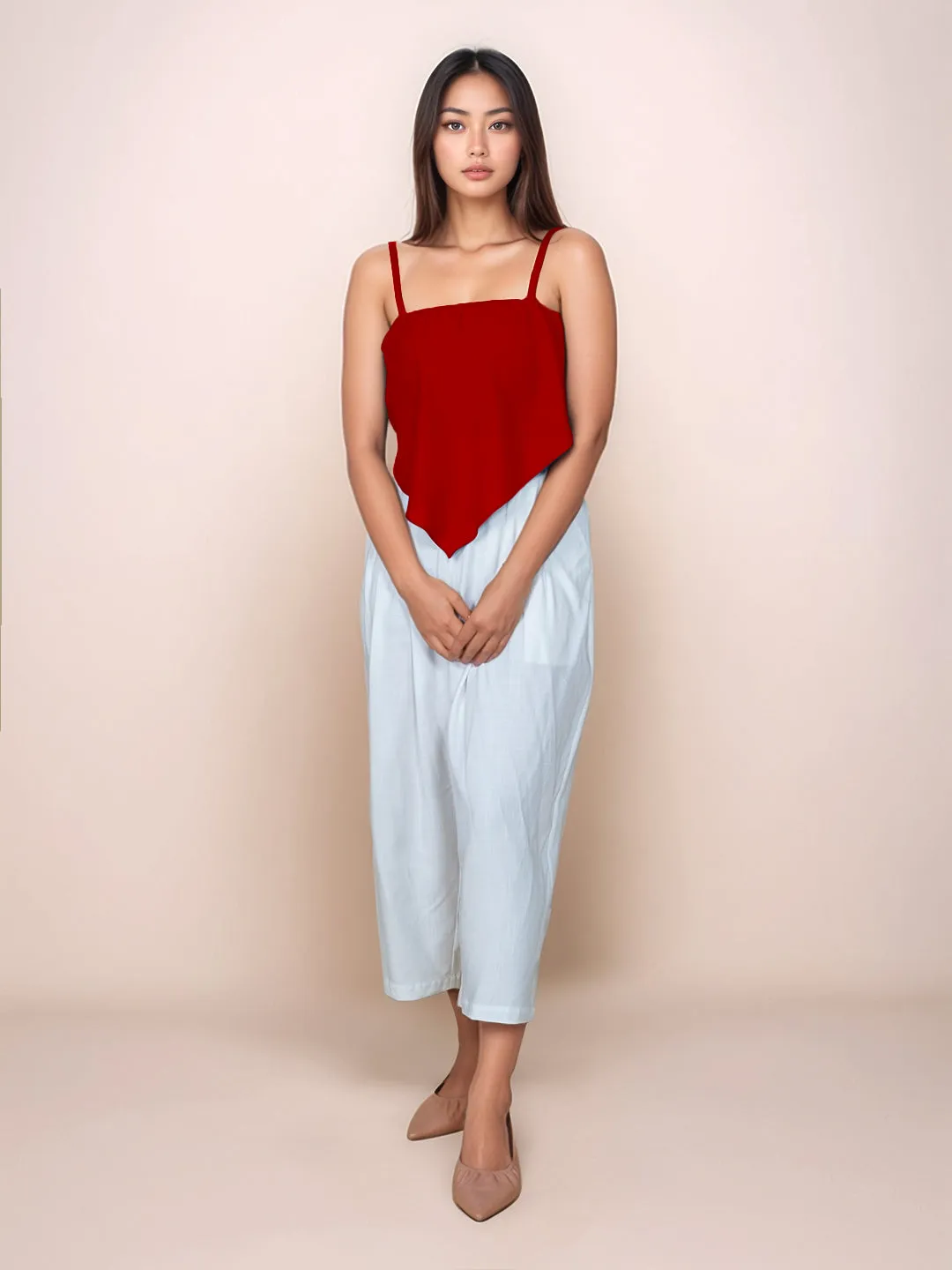 Maroon Solid Square Neck Crop Top