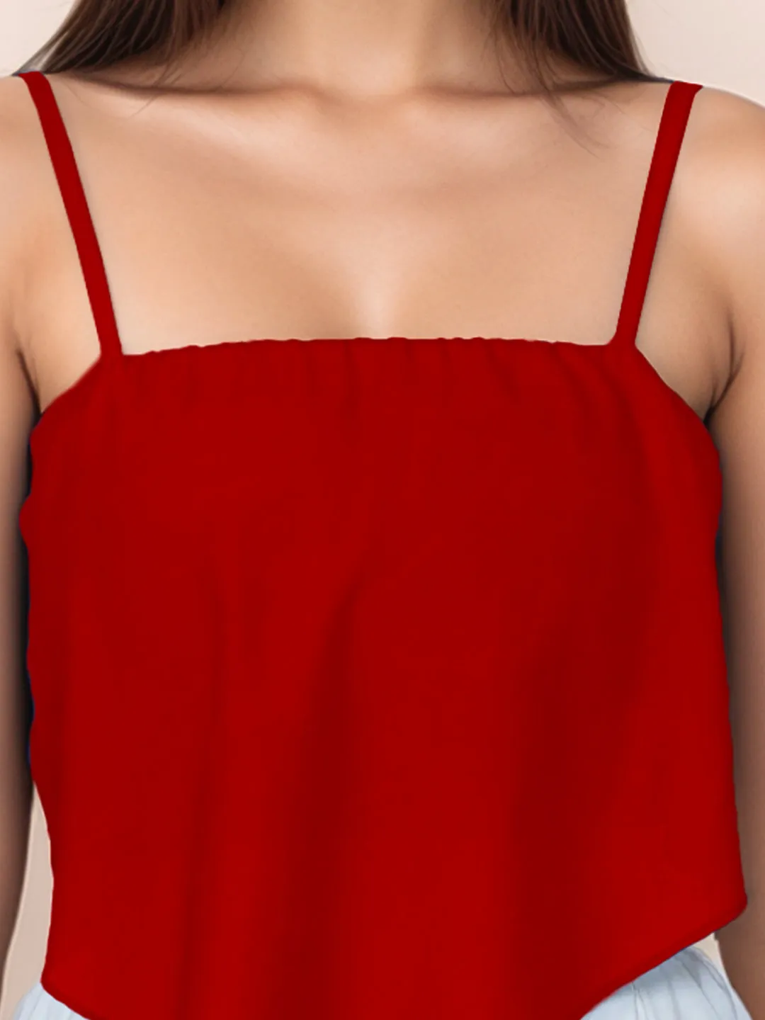 Maroon Solid Square Neck Crop Top