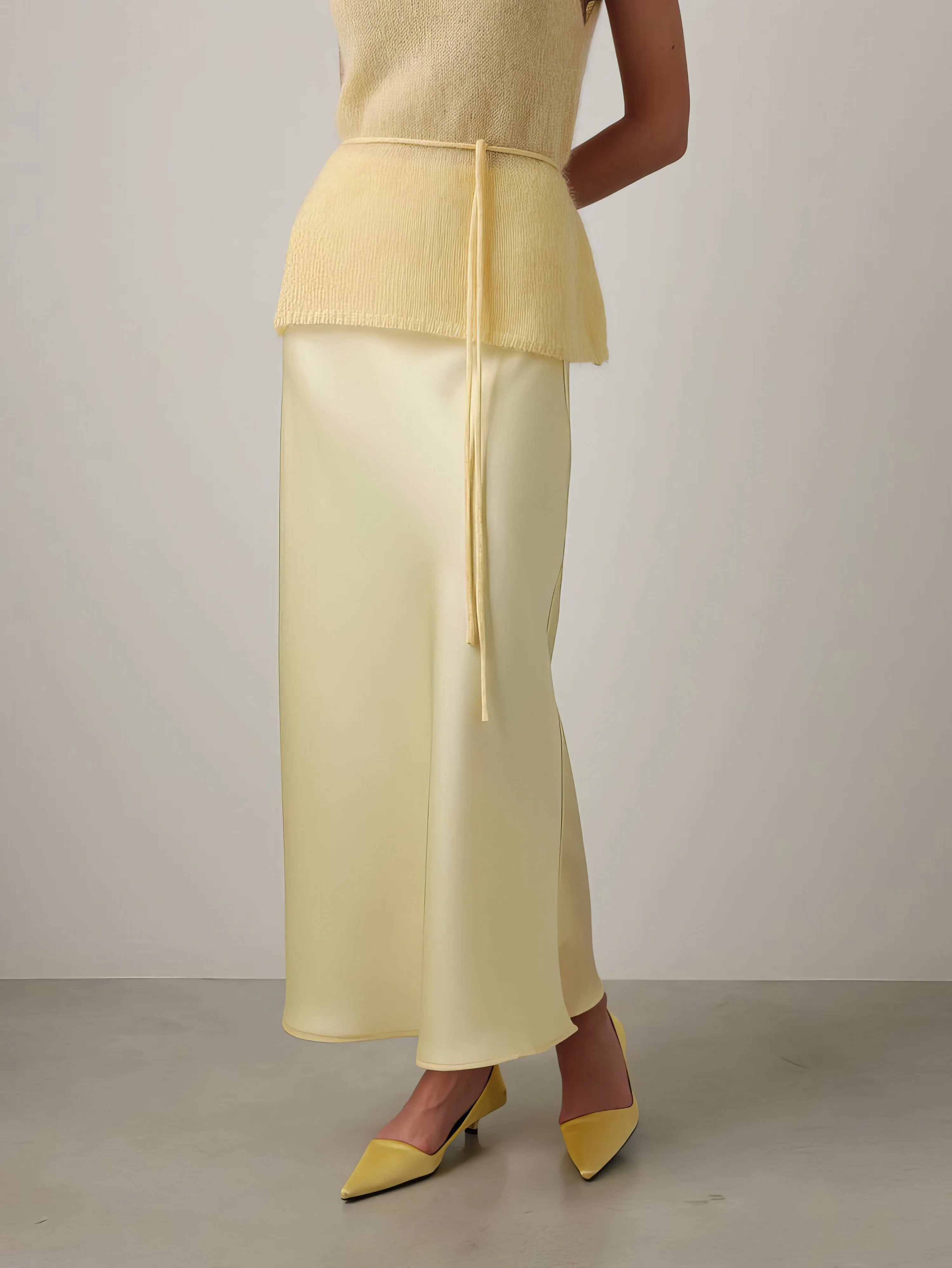Melody Light Yellow Satin Skirt