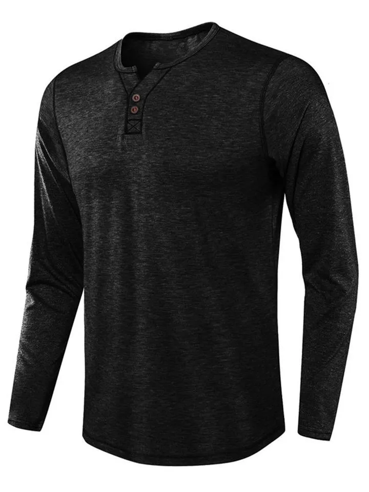 Men's Comfy Long Sleeve Henley Neck T-Shirt