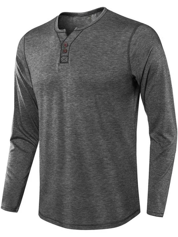 Men's Comfy Long Sleeve Henley Neck T-Shirt