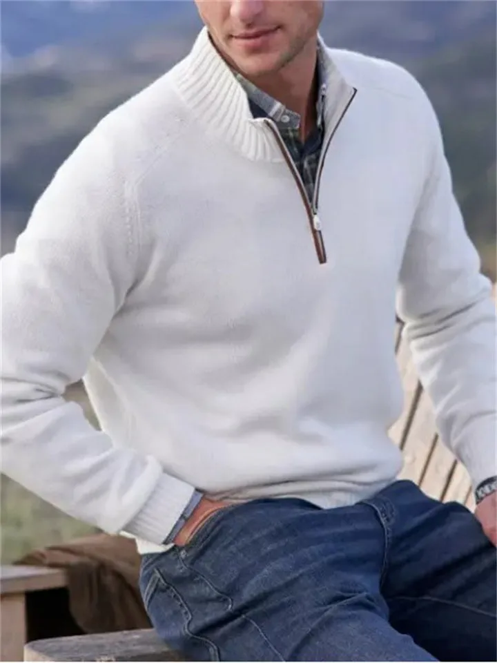 Men's Fashion Stand Collar Quarter Zip Sweaters