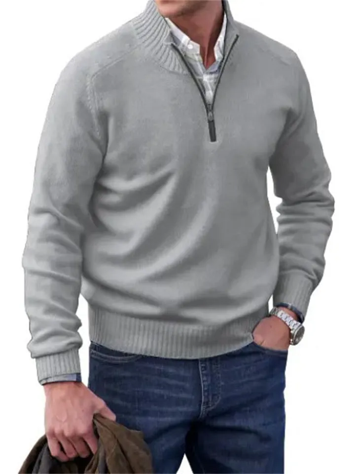 Men's Fashion Stand Collar Quarter Zip Sweaters
