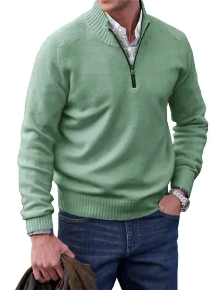 Men's Fashion Stand Collar Quarter Zip Sweaters