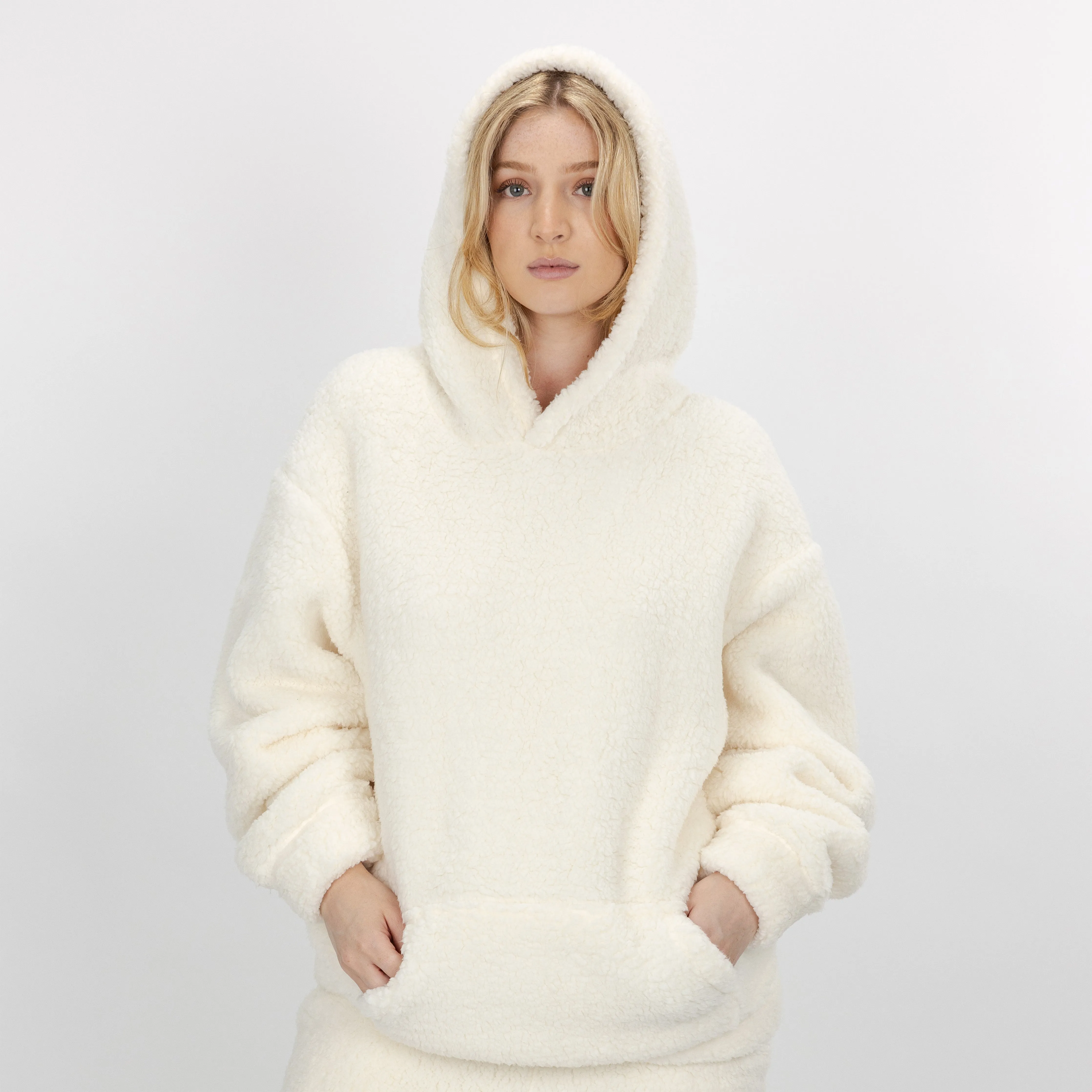 Micro-poly Sherpa Fleece Hoodie - Egret