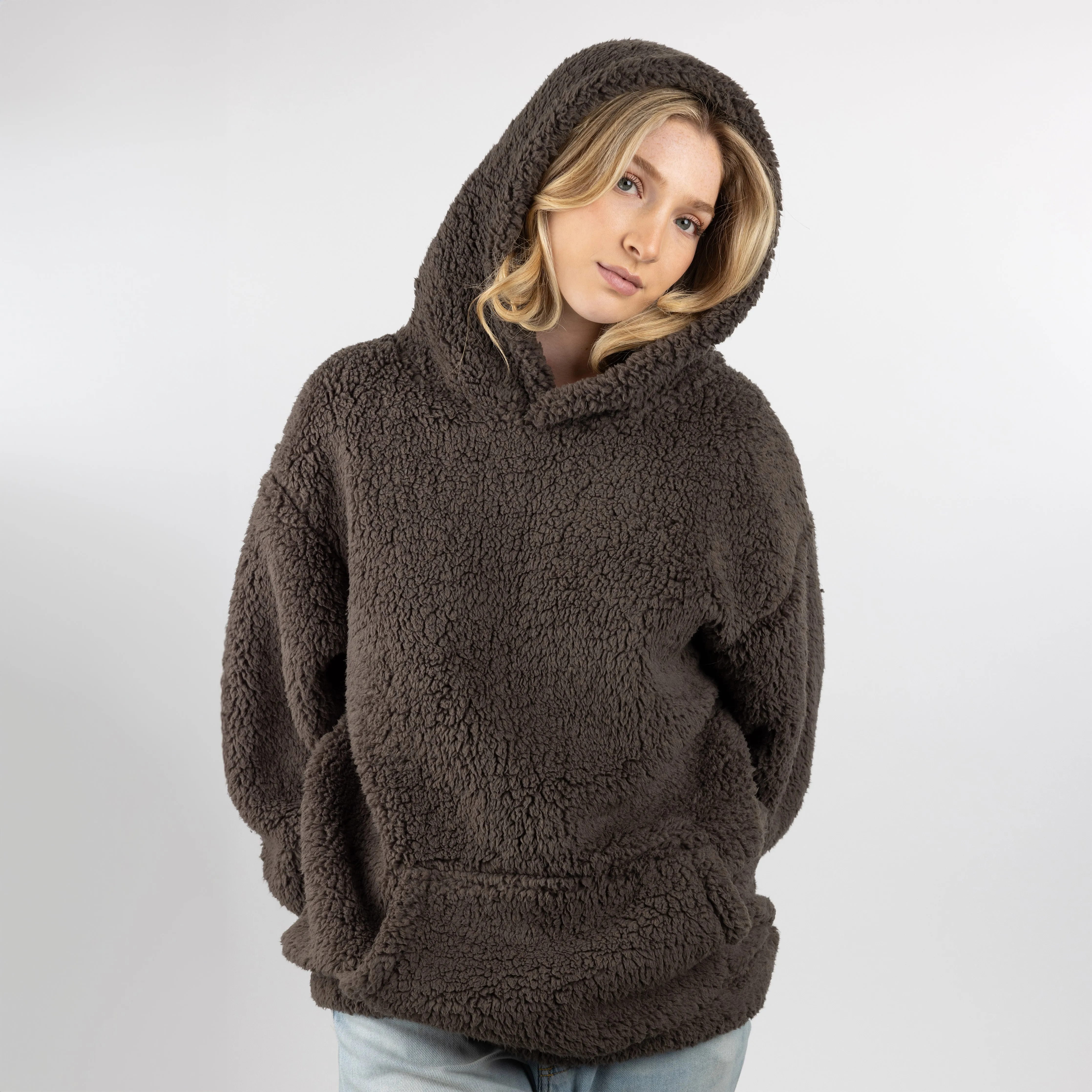 Micro-poly Sherpa Fleece Hoodie - Major Brown