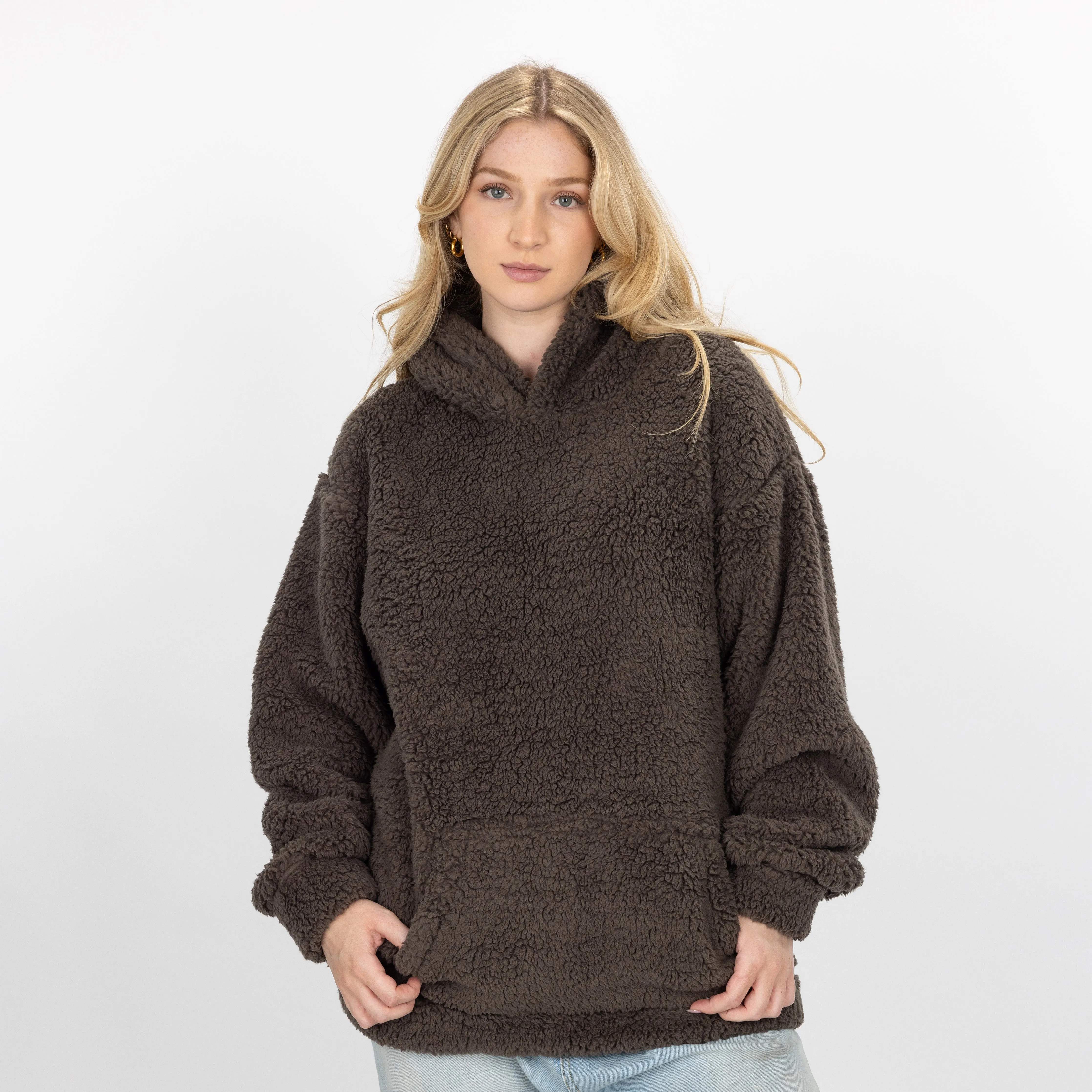 Micro-poly Sherpa Fleece Hoodie - Major Brown