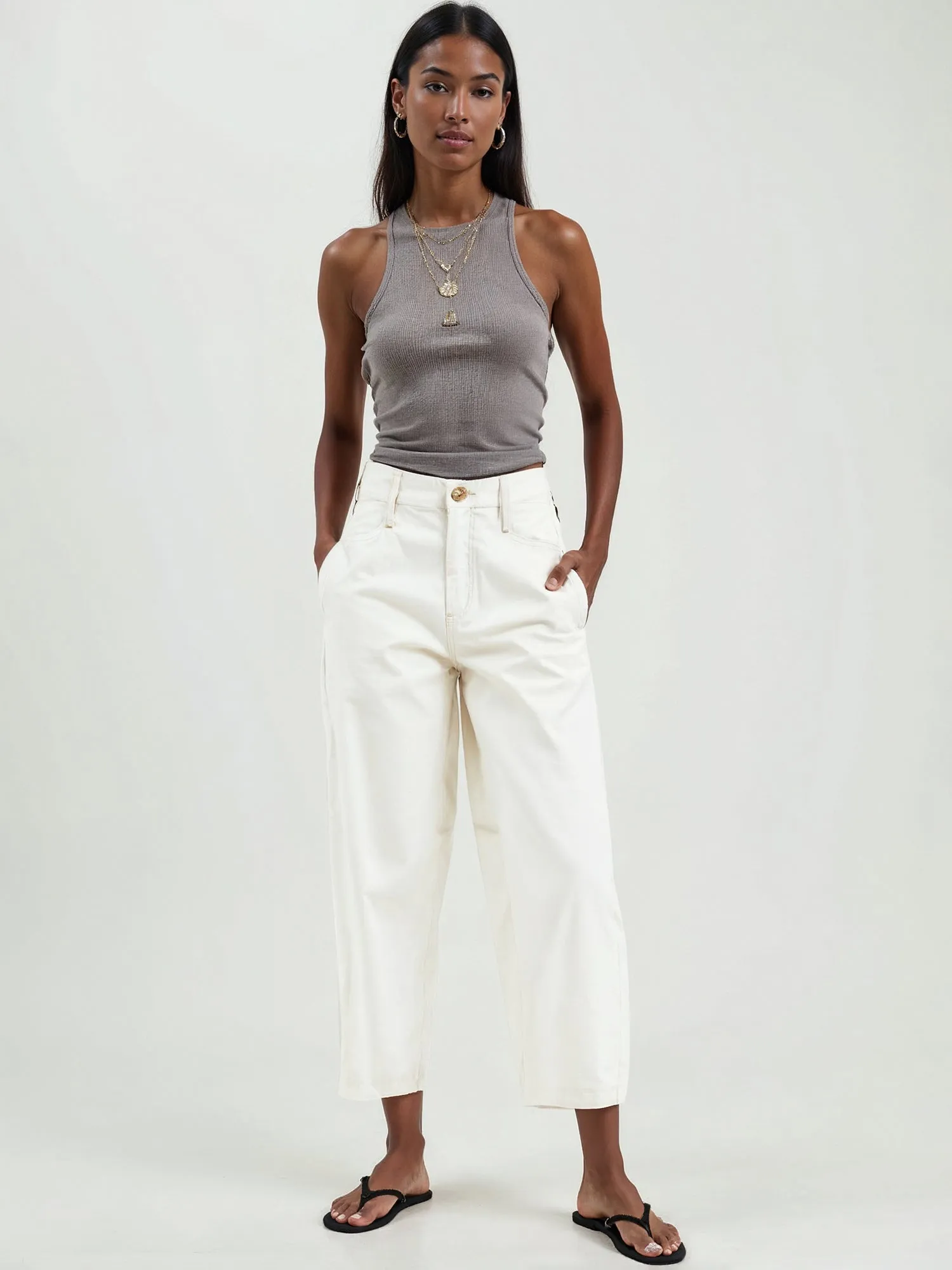 Mid Rise Barrel Leg Denim Pants