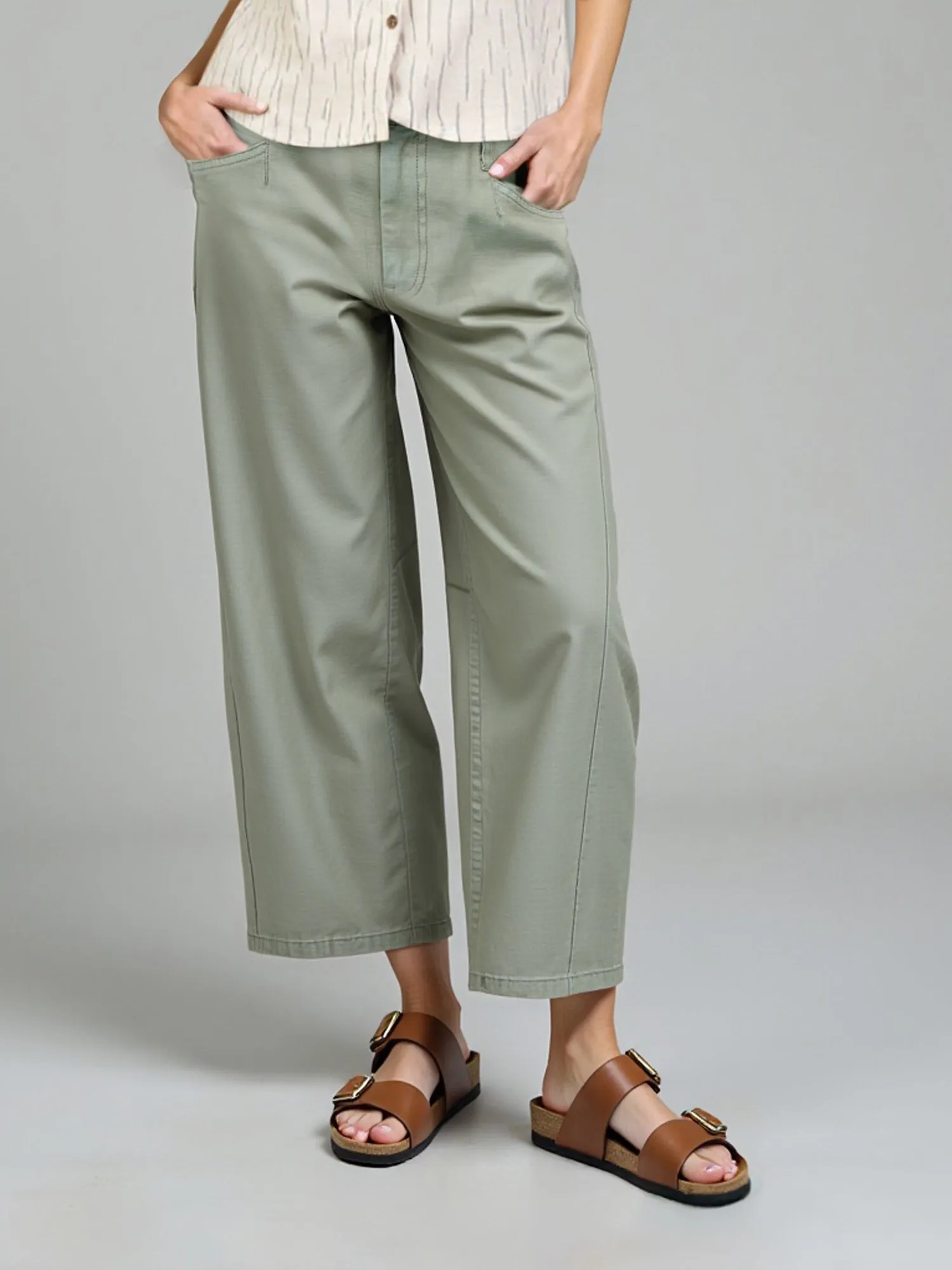 Mid Rise Barrel Leg Denim Pants