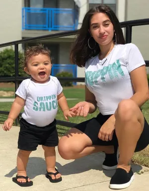 Mint Glitter Drippin | White Tee