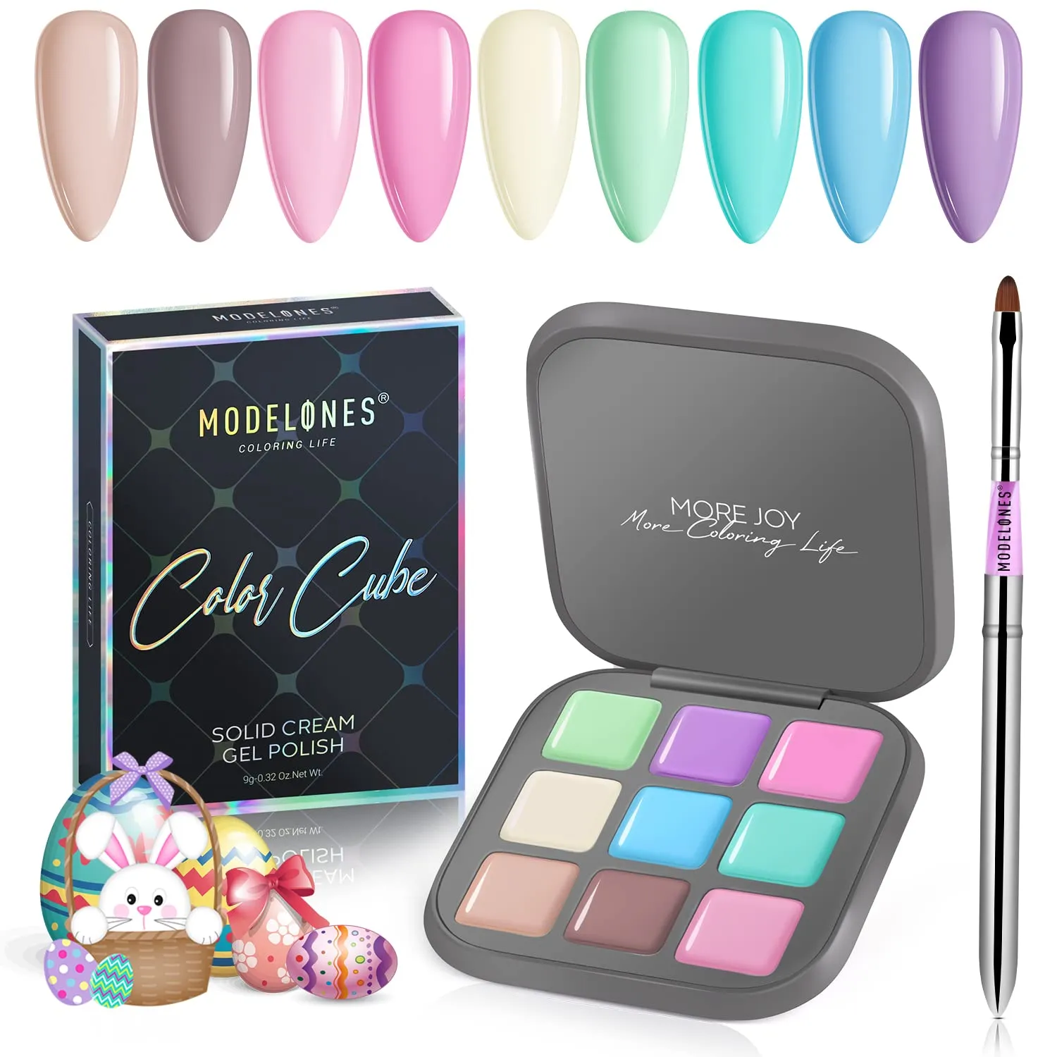 Modelones 2022 Upgraded Crème Gel Nail Polish Set Manicure Palette, 9 Colors Popular Neutral Nude Solid Gel Polish White Pink Pudding Gel Soak Off Easter LED Nail Art Kit Salon DIY Home, W Nail Brush