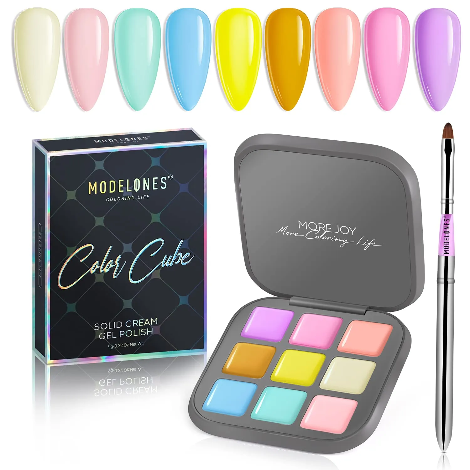 Modelones 2022 Upgraded Crème Gel Nail Polish Set Manicure Palette, 9 Colors Popular Neutral Nude Solid Gel Polish White Pink Pudding Gel Soak Off Easter LED Nail Art Kit Salon DIY Home, W Nail Brush
