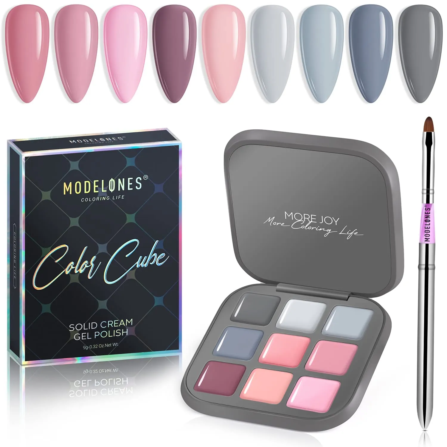 Modelones 2022 Upgraded Crème Gel Nail Polish Set Manicure Palette, 9 Colors Popular Neutral Nude Solid Gel Polish White Pink Pudding Gel Soak Off Easter LED Nail Art Kit Salon DIY Home, W Nail Brush