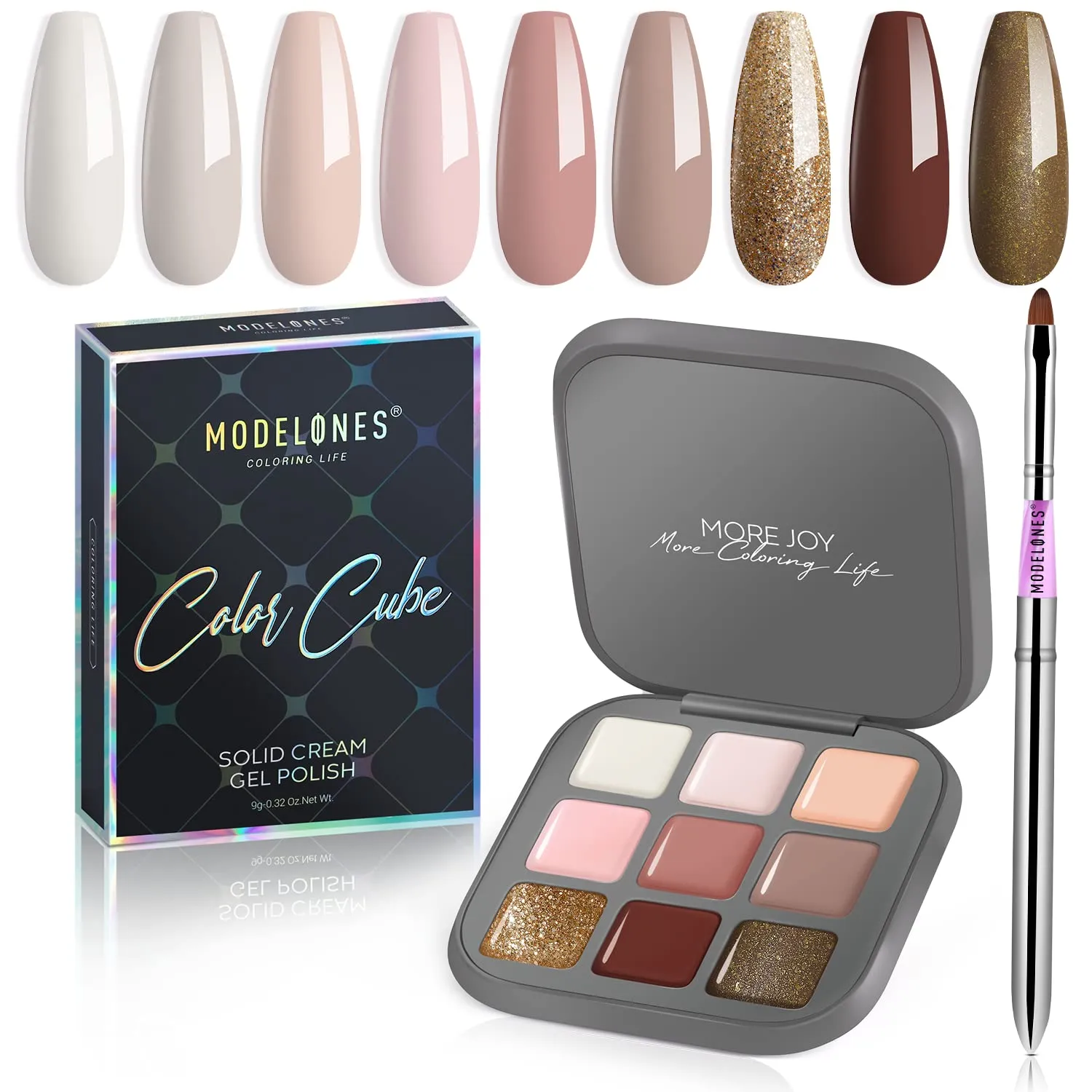 Modelones 2022 Upgraded Crème Gel Nail Polish Set Manicure Palette, 9 Colors Popular Neutral Nude Solid Gel Polish White Pink Pudding Gel Soak Off Easter LED Nail Art Kit Salon DIY Home, W Nail Brush
