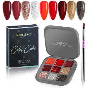 Modelones 2022 Upgraded Crème Gel Nail Polish Set Manicure Palette, 9 Colors Popular Neutral Nude Solid Gel Polish White Pink Pudding Gel Soak Off Easter LED Nail Art Kit Salon DIY Home, W Nail Brush