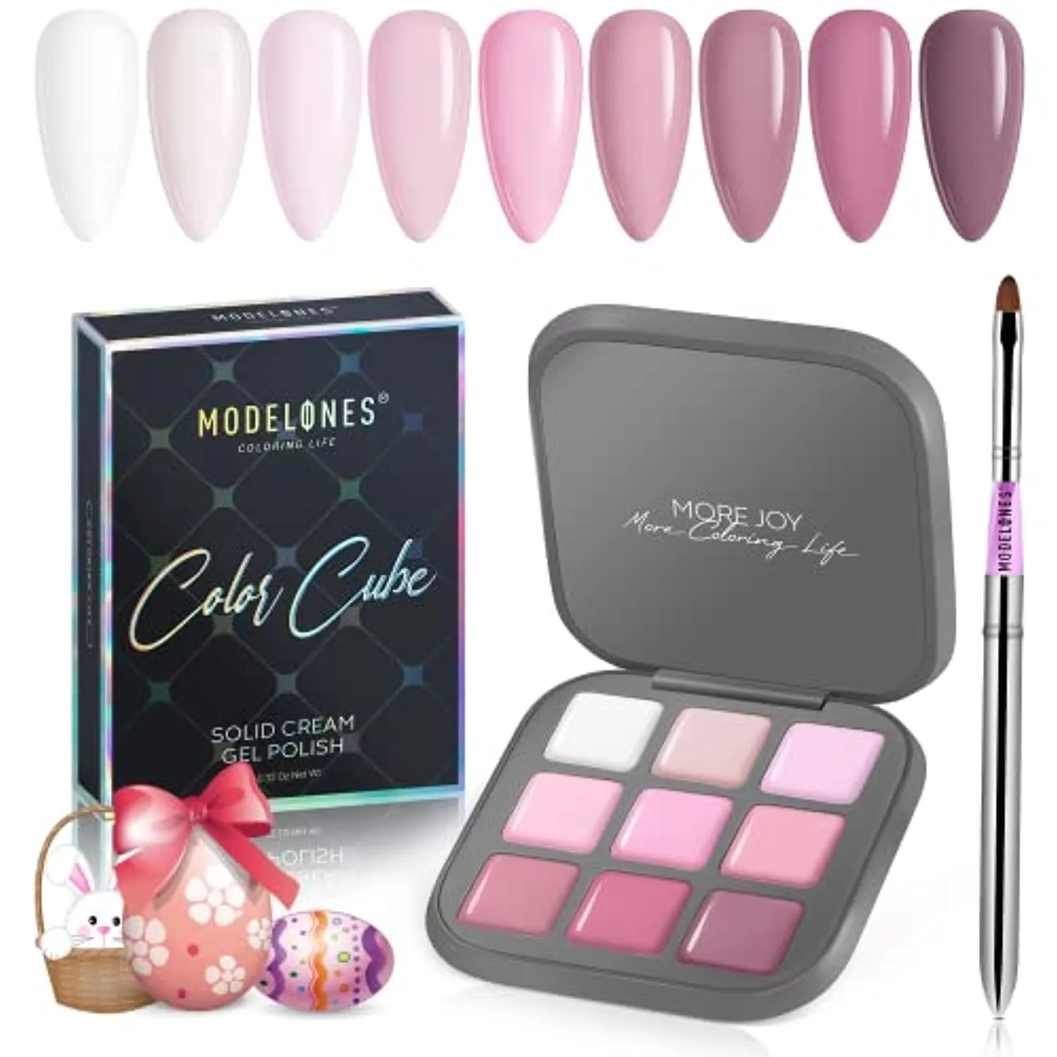 Modelones 2022 Upgraded Crème Gel Nail Polish Set Manicure Palette, 9 Colors Popular Neutral Nude Solid Gel Polish White Pink Pudding Gel Soak Off Easter LED Nail Art Kit Salon DIY Home, W Nail Brush