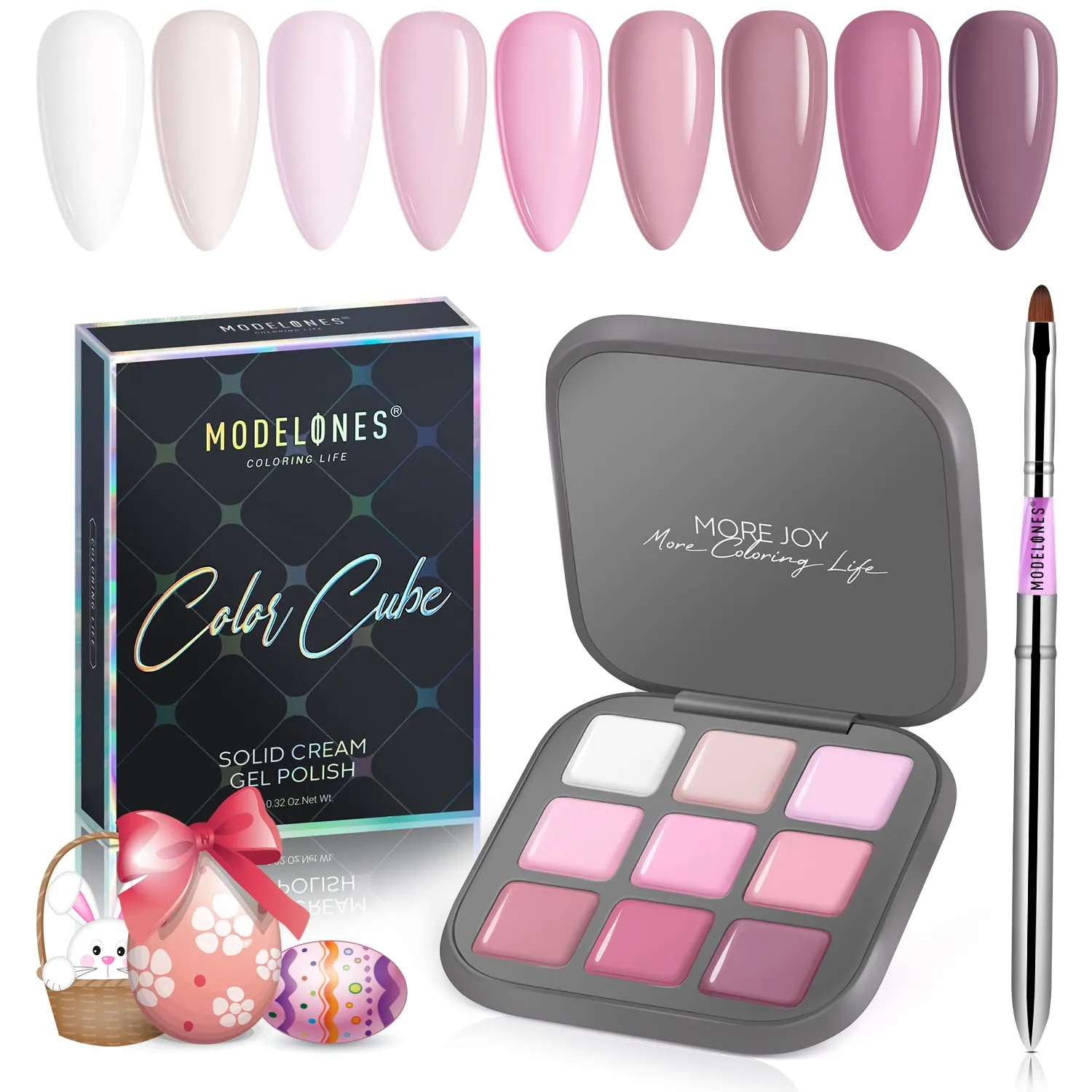 Modelones 2022 Upgraded Crème Gel Nail Polish Set Manicure Palette, 9 Colors Popular Neutral Nude Solid Gel Polish White Pink Pudding Gel Soak Off Easter LED Nail Art Kit Salon DIY Home, W Nail Brush