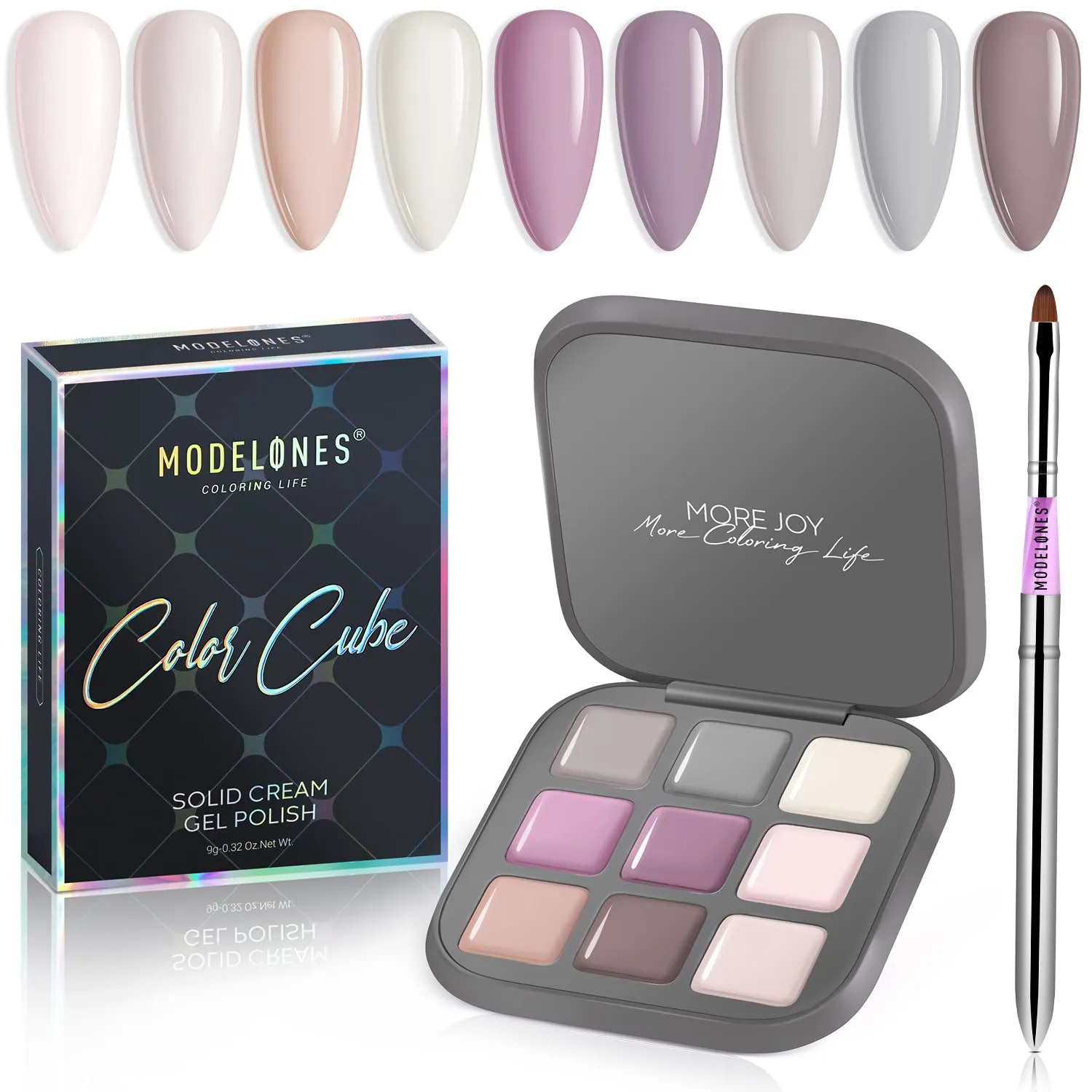 Modelones 2022 Upgraded Crème Gel Nail Polish Set Manicure Palette, 9 Colors Popular Neutral Nude Solid Gel Polish White Pink Pudding Gel Soak Off Easter LED Nail Art Kit Salon DIY Home, W Nail Brush