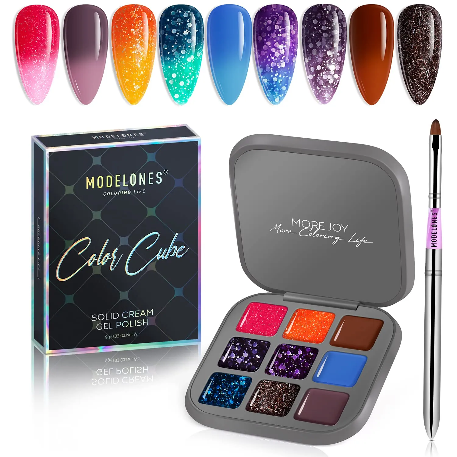 Modelones 2022 Upgraded Crème Gel Nail Polish Set Manicure Palette, 9 Colors Popular Neutral Nude Solid Gel Polish White Pink Pudding Gel Soak Off Easter LED Nail Art Kit Salon DIY Home, W Nail Brush