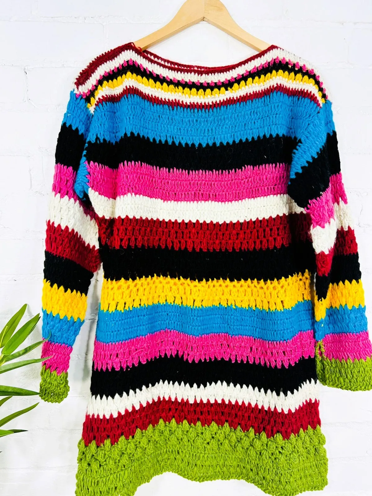Multi Knitted Long Sleeve Short Dress