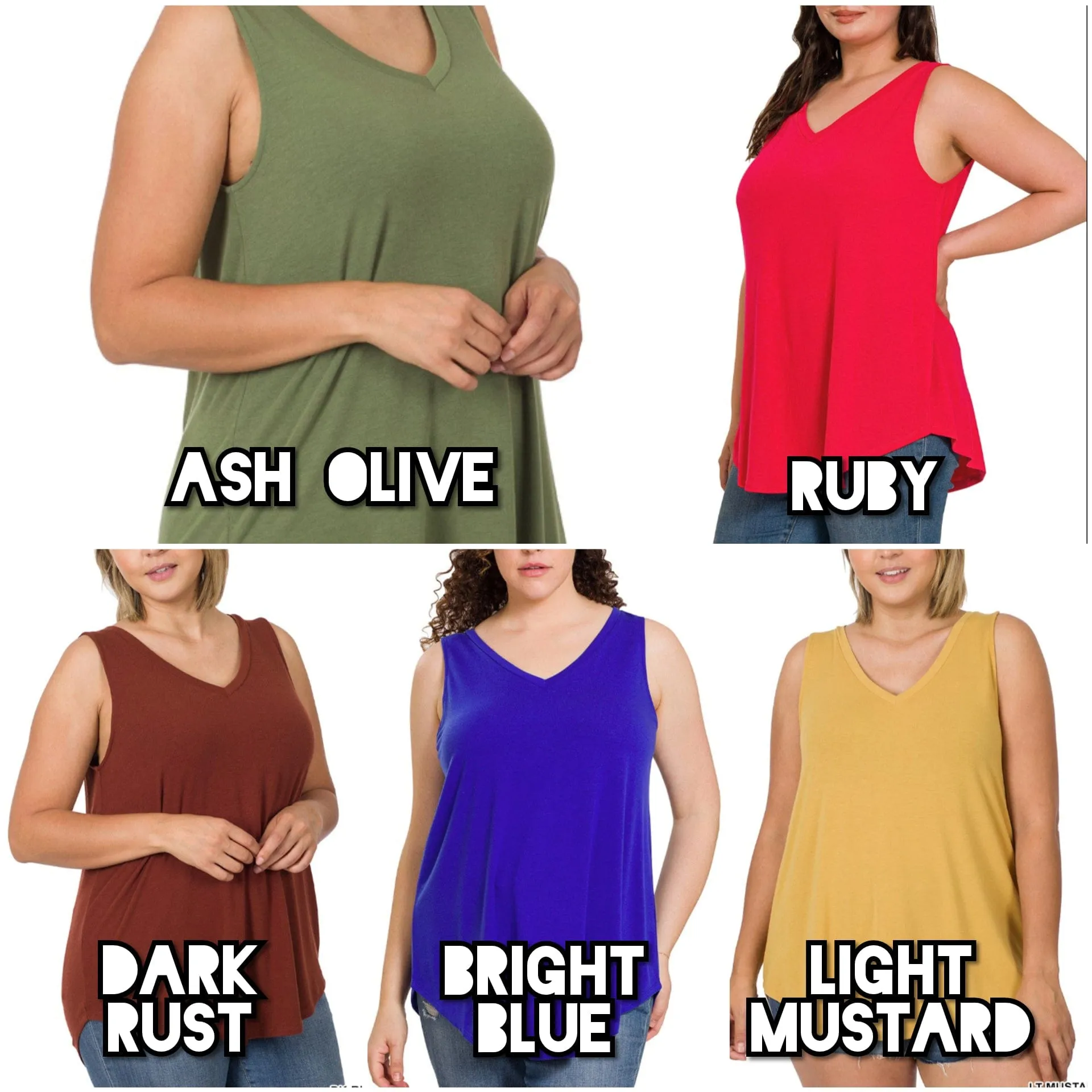 Myra Luxe Vneck Scoop Hem Tank (lots of colors!)