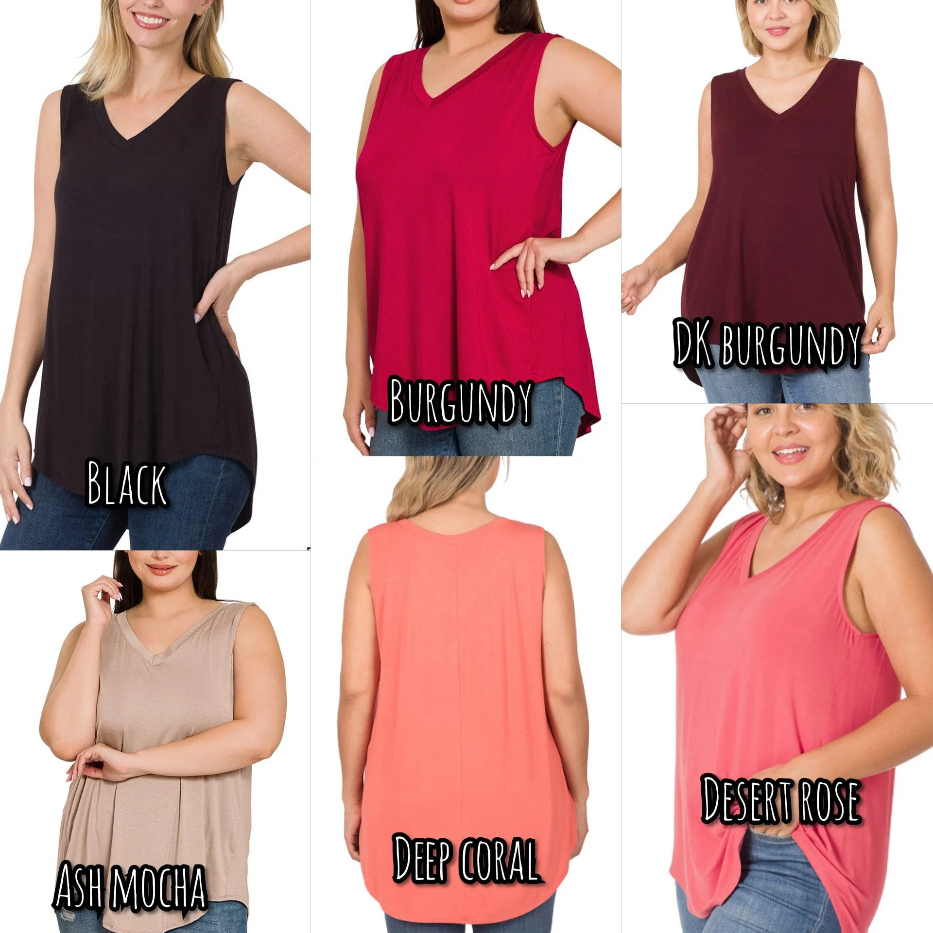 Myra Luxe Vneck Scoop Hem Tank (lots of colors!)