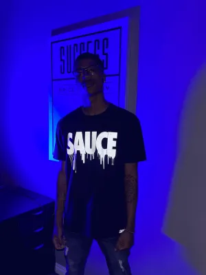 Neon Blue Reflective Sauce | Black Tee