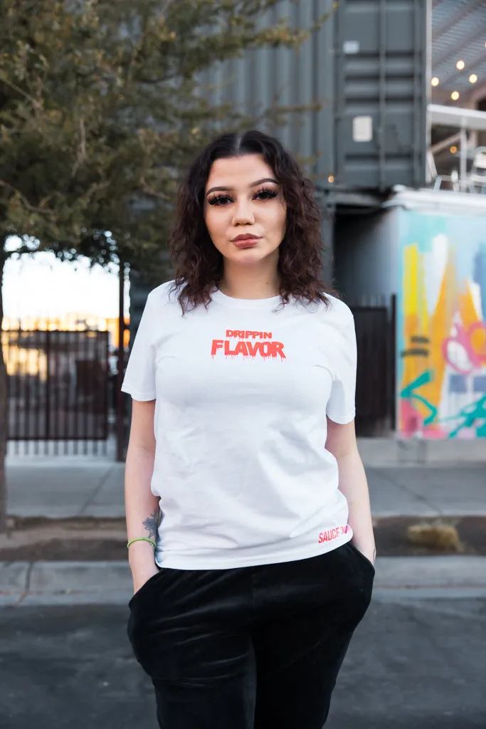 Neon Coral Drippin Flavor | White Tee