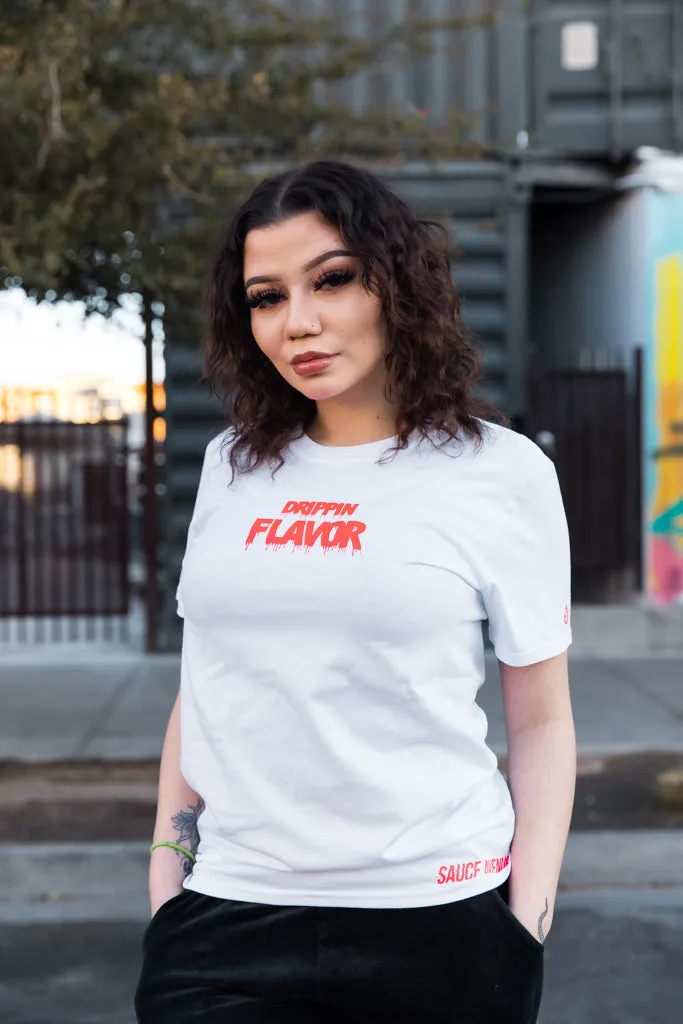 Neon Coral Drippin Flavor | White Tee