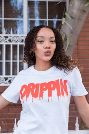Neon Coral Drippin | White Tee