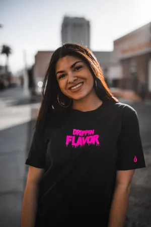 Neon Pink Drippin Flavor | Black Tee