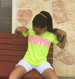 Neon Pink Glitter Drippin | Lemon Yellow Tee