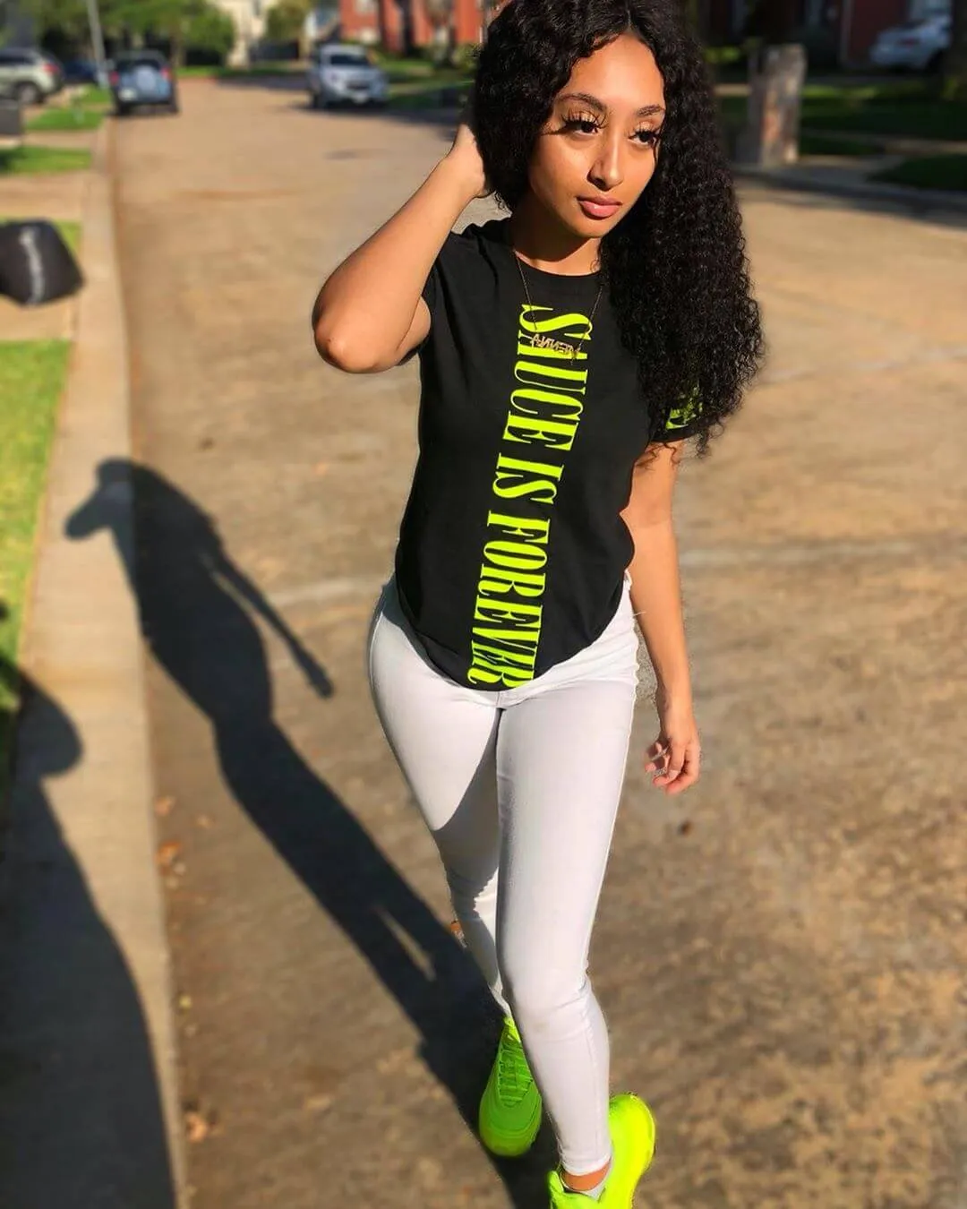 Neon Yellow Sauce Is Forever (Vertical Big) | Black Tee (LOVE Sleeve)