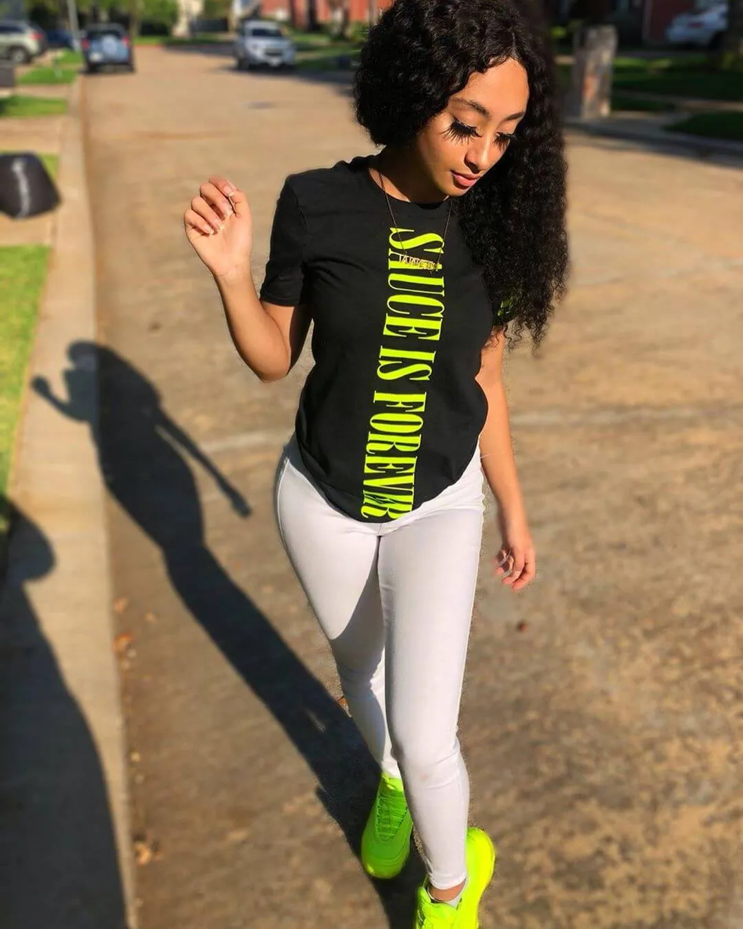 Neon Yellow Sauce Is Forever (Vertical Big) | Black Tee (LOVE Sleeve)