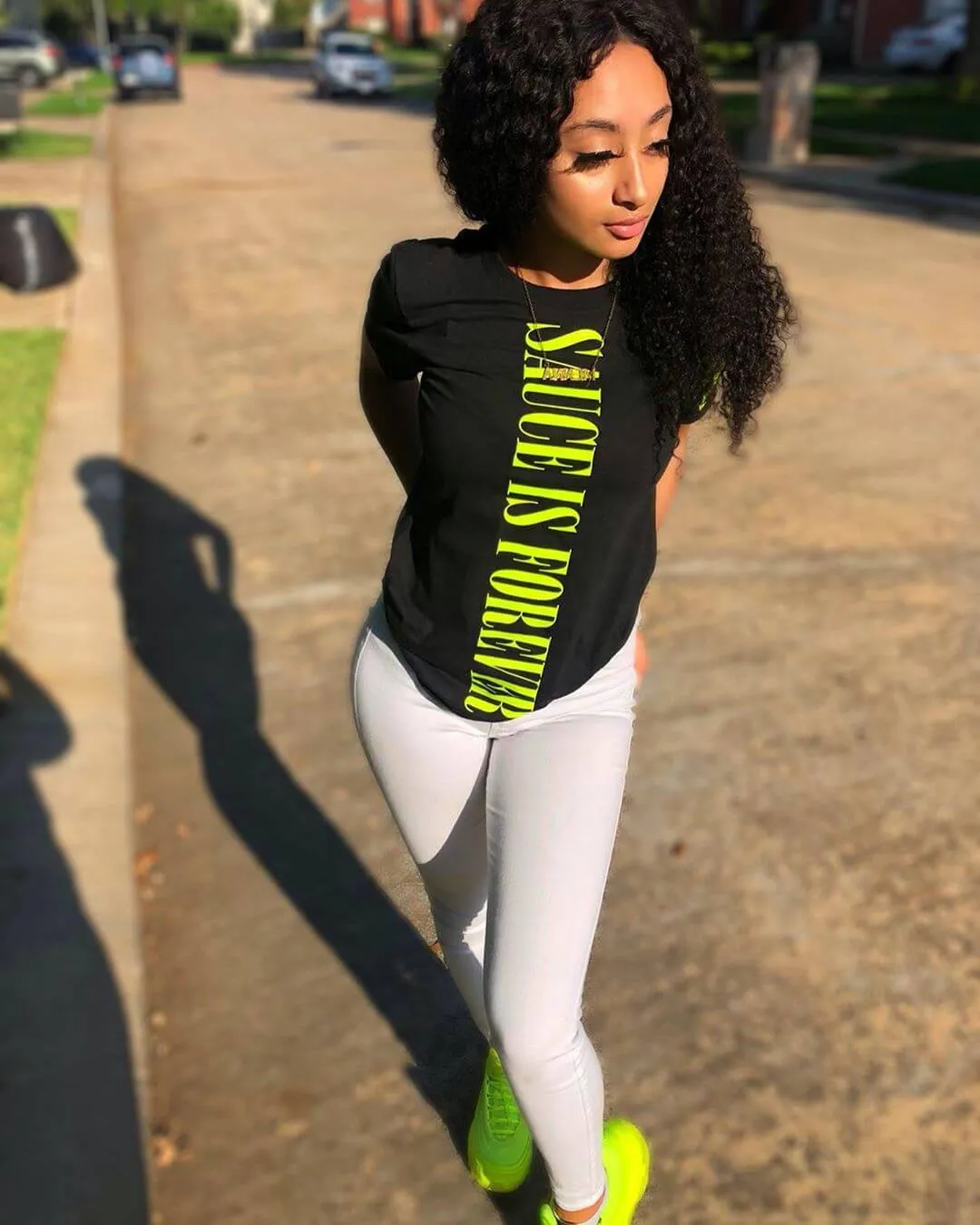 Neon Yellow Sauce Is Forever (Vertical Big) | Black Tee (LOVE Sleeve)