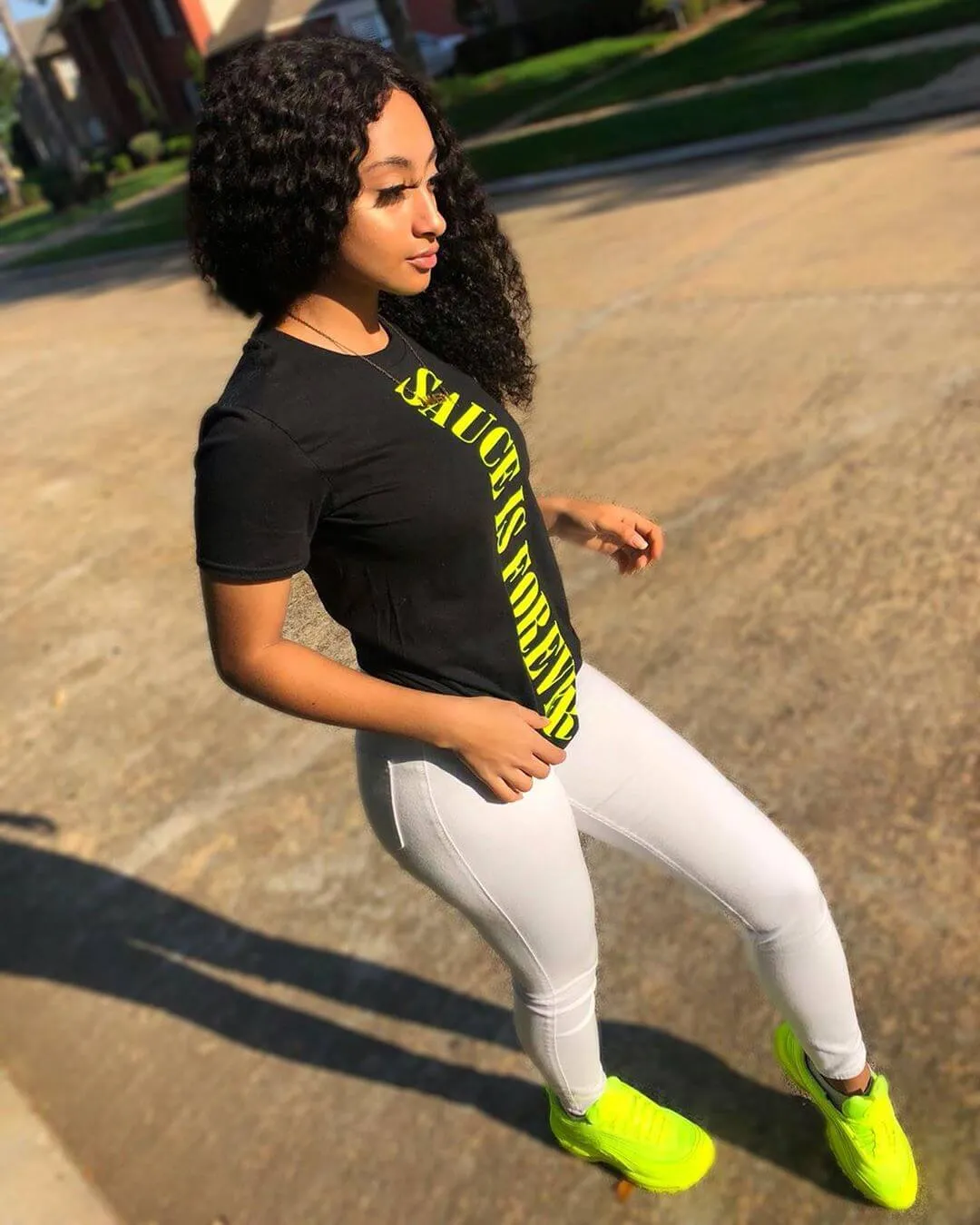 Neon Yellow Sauce Is Forever (Vertical Big) | Black Tee (LOVE Sleeve)