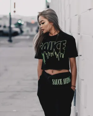 Neon Yellow Sauce Outline | Black Tee