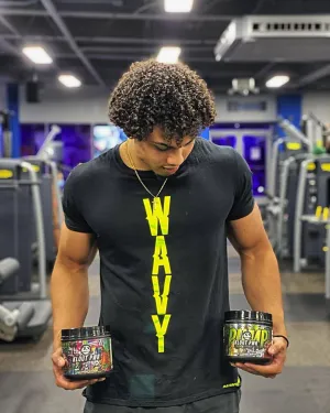 Neon Yellow WAVY (Vertical Big) | Black Tee
