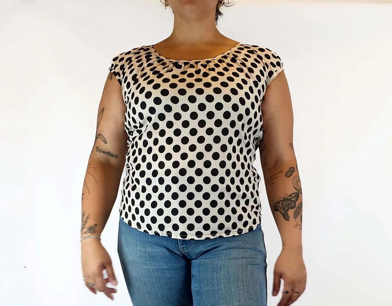 Obus polka dot cotton cap sleeve top size 4, fits 14