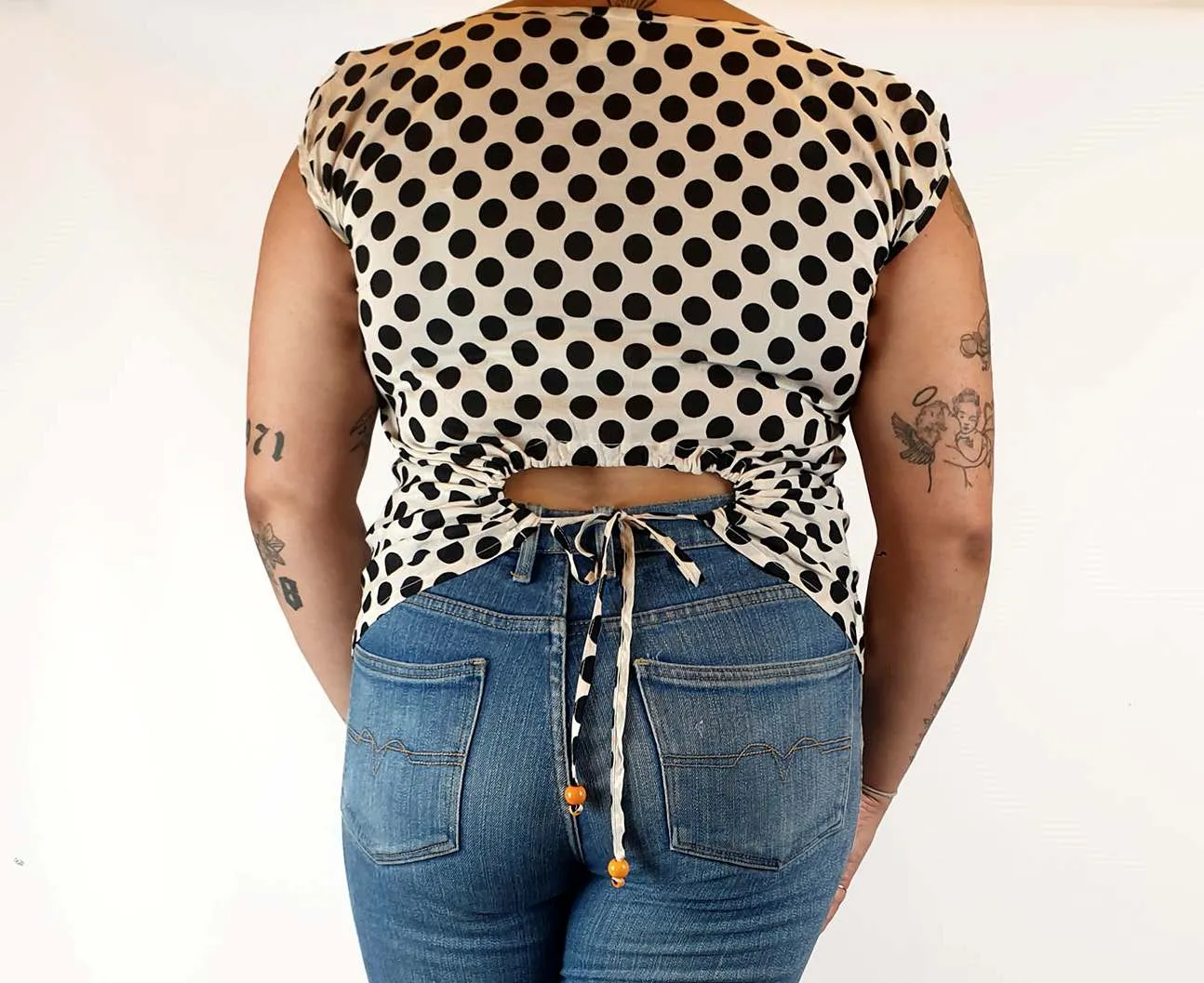Obus polka dot cotton cap sleeve top size 4, fits 14