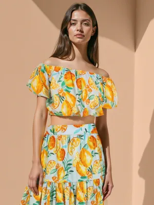 Off The Shoulder Citrus Print Blouse