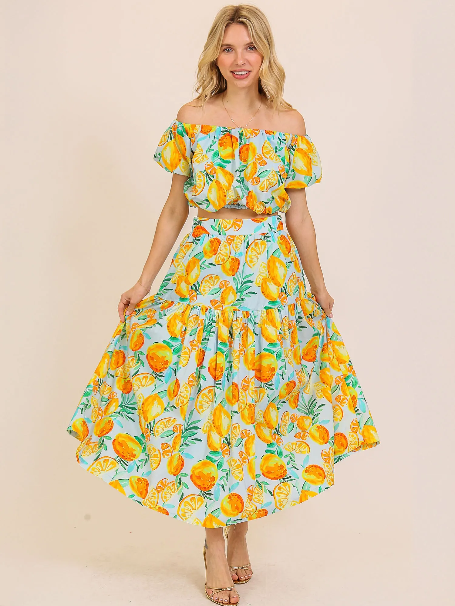 Off The Shoulder Citrus Print Blouse