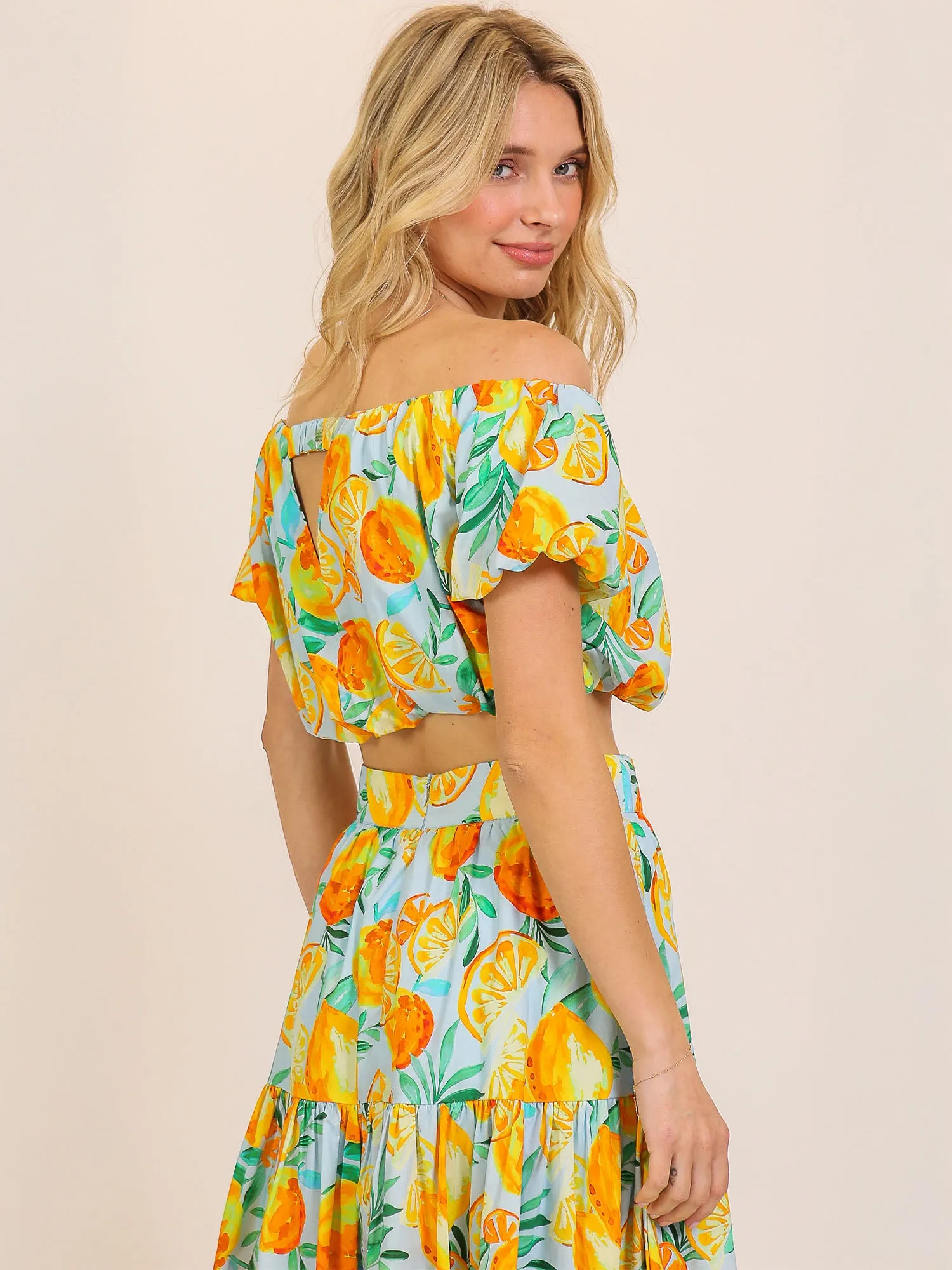 Off The Shoulder Citrus Print Blouse