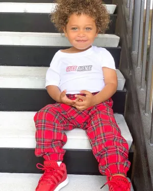 Outline Red/Black SA | White Kids Tee