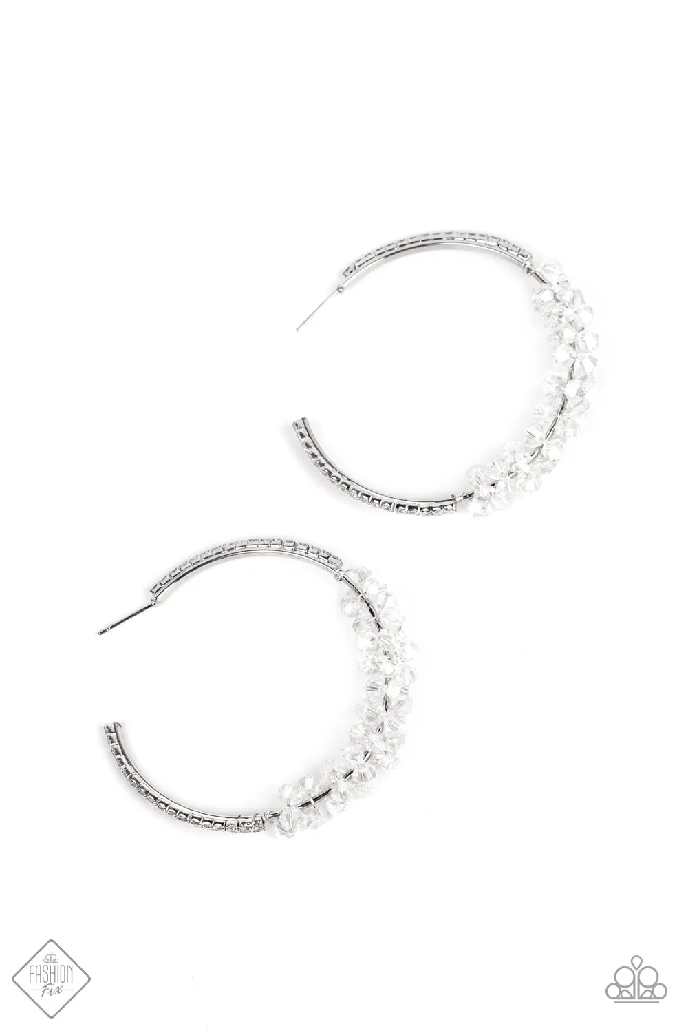 Paparazzi  Bubble-Bursting Bling - White Hoop Earrings