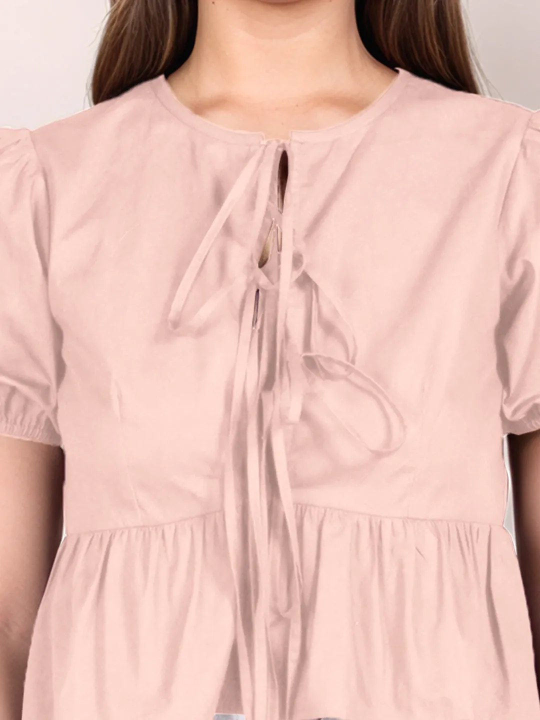 Peach Solid Short Sleeves Top