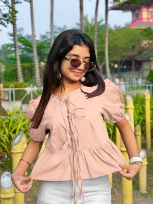 Peach Solid Short Sleeves Top