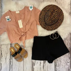 Peony Pink Front Tie Crop