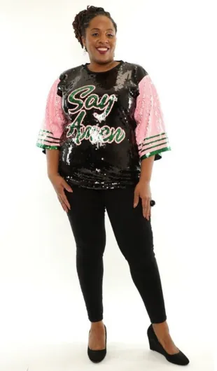 Pink, Green & Black Say Amen Sequin Top